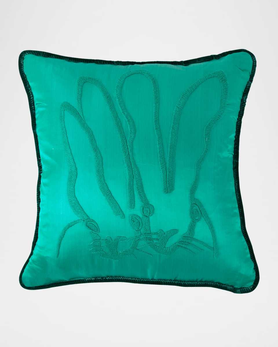 Hand-Embroidered Silk Pillow with Velvet Back, 22" Square